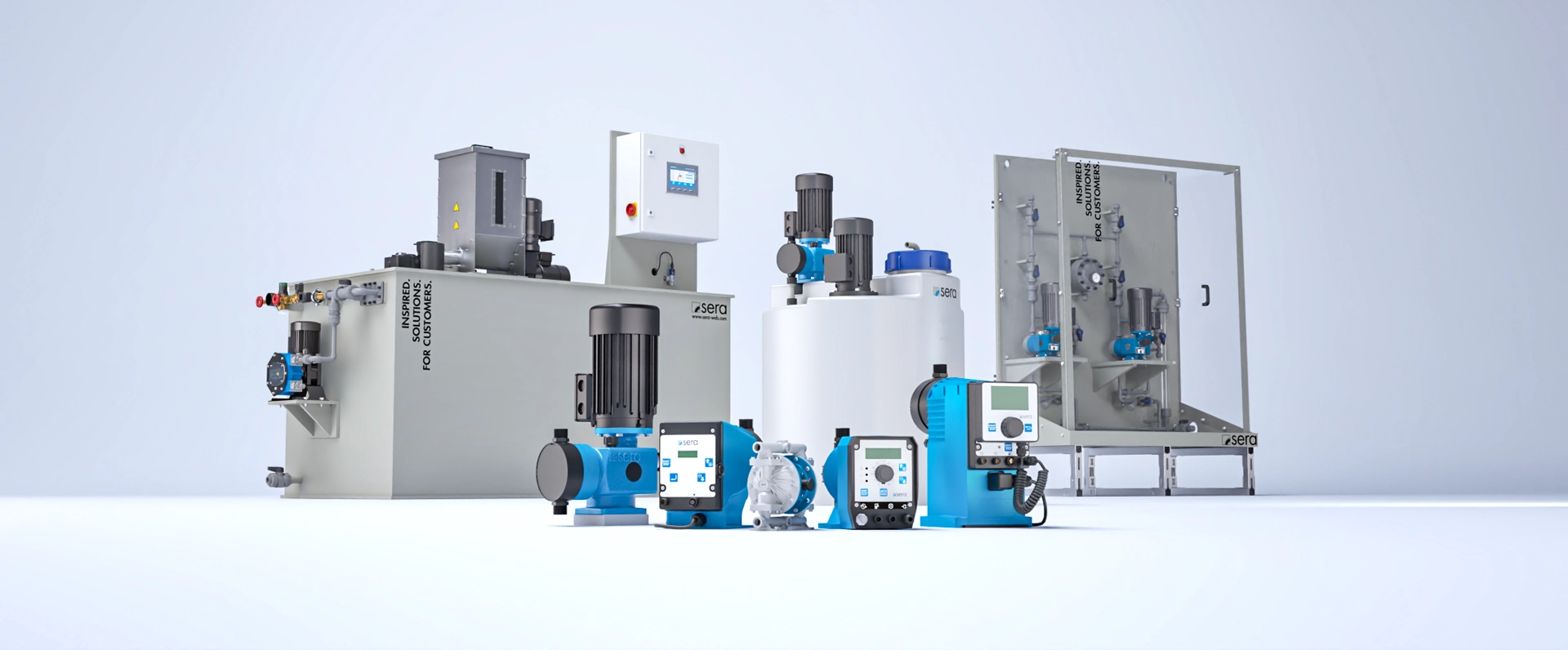 Standardisierte sera Dosieranlagen mit Dosier- und Förderpumpen, integrierten Armaturen und moderner MSR-Technik von sera AQUA