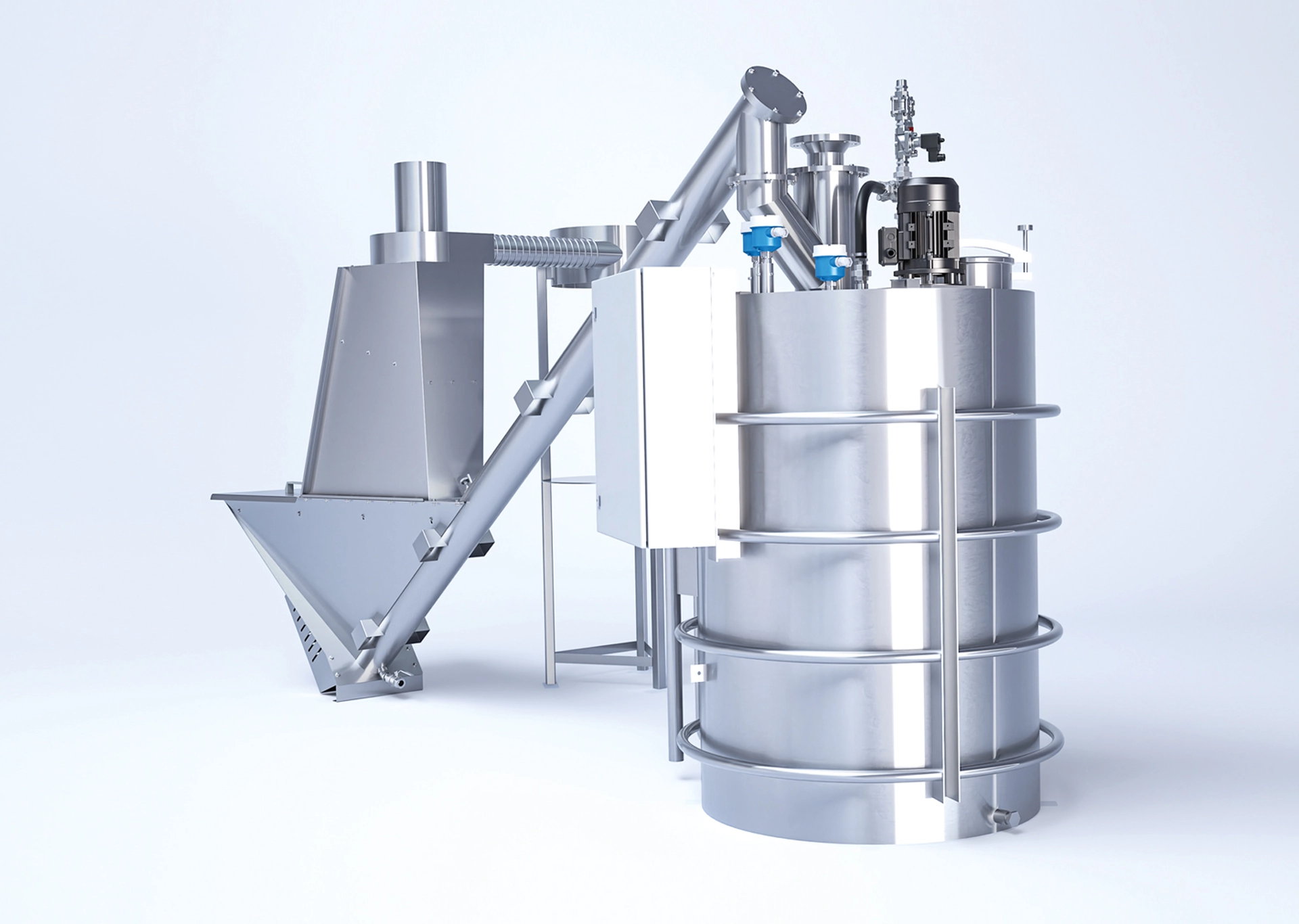 sera Ansetzstation für Natronlauge mit Edelstahlkomponenten, Sackentleerung, Rührwerk und Sicherheitsausstattung – für sicheren, gleichmäßigen und effizienten Laugenansatz in der Lebensmittelindustrie.