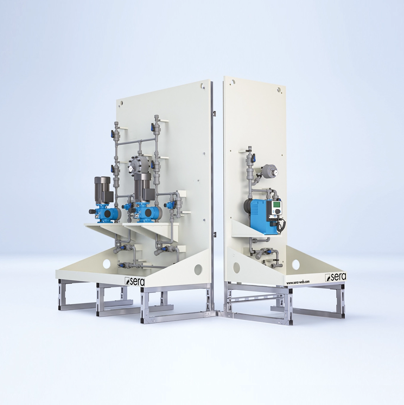 sera CVD Dosieranlage in vertikaler Bauweise mit modularer Technik, Wandmontage und individueller Konfiguration für industrielle Dosierprozesse