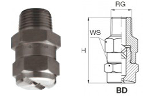 Vollkegeldüse Typ BD  X-Einsatz – Quadratisches Sprühbild – dreiteiliges Design