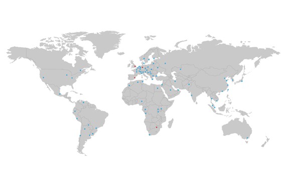 Weltkarte mit sera Standorten