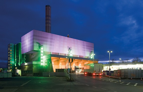 Müllverbrennungsanlage Bonn bei Nacht