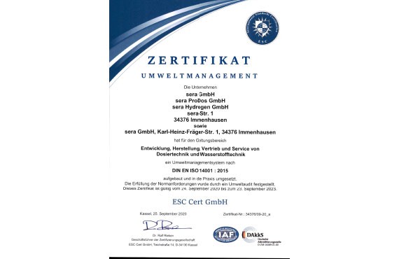 Zertifikat Umweltmanagement DIN EN ISO 1401 - 2015