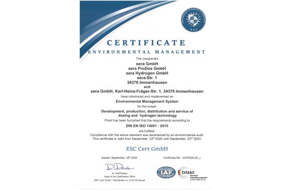 Certificate Environmental Management DIN EN ISO 1401 - 2015